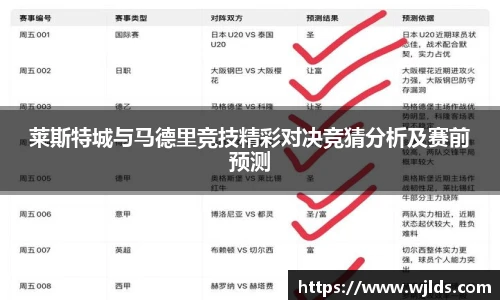 莱斯特城与马德里竞技精彩对决竞猜分析及赛前预测